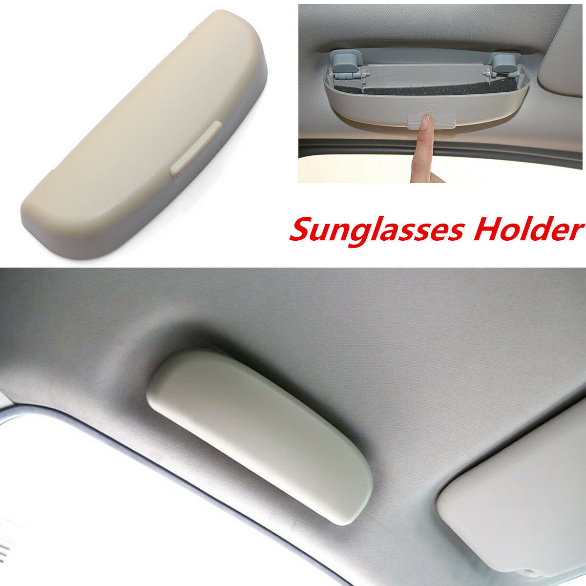 1x Beige Universal Car Interior Sunglasses Storage Box Sun Glasses Eyeglass Case