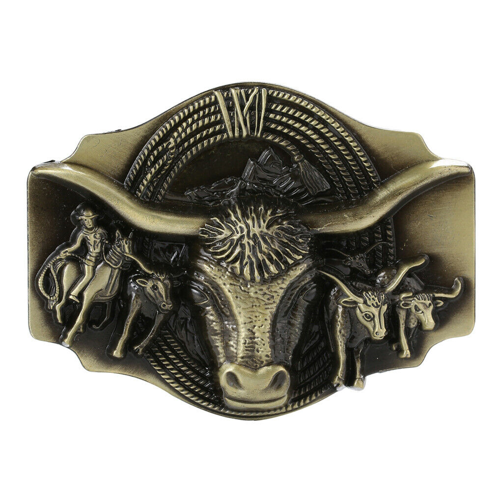 Western Cowboy Matador Belt Buckle Embossed Animal Texas Bronze Buckle