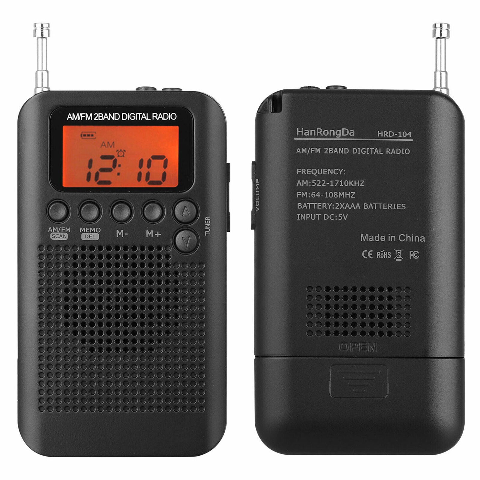 Portable AM FM Pocket 2 Bands Telescopic Antenna Stereo Digital Receiver Radio
