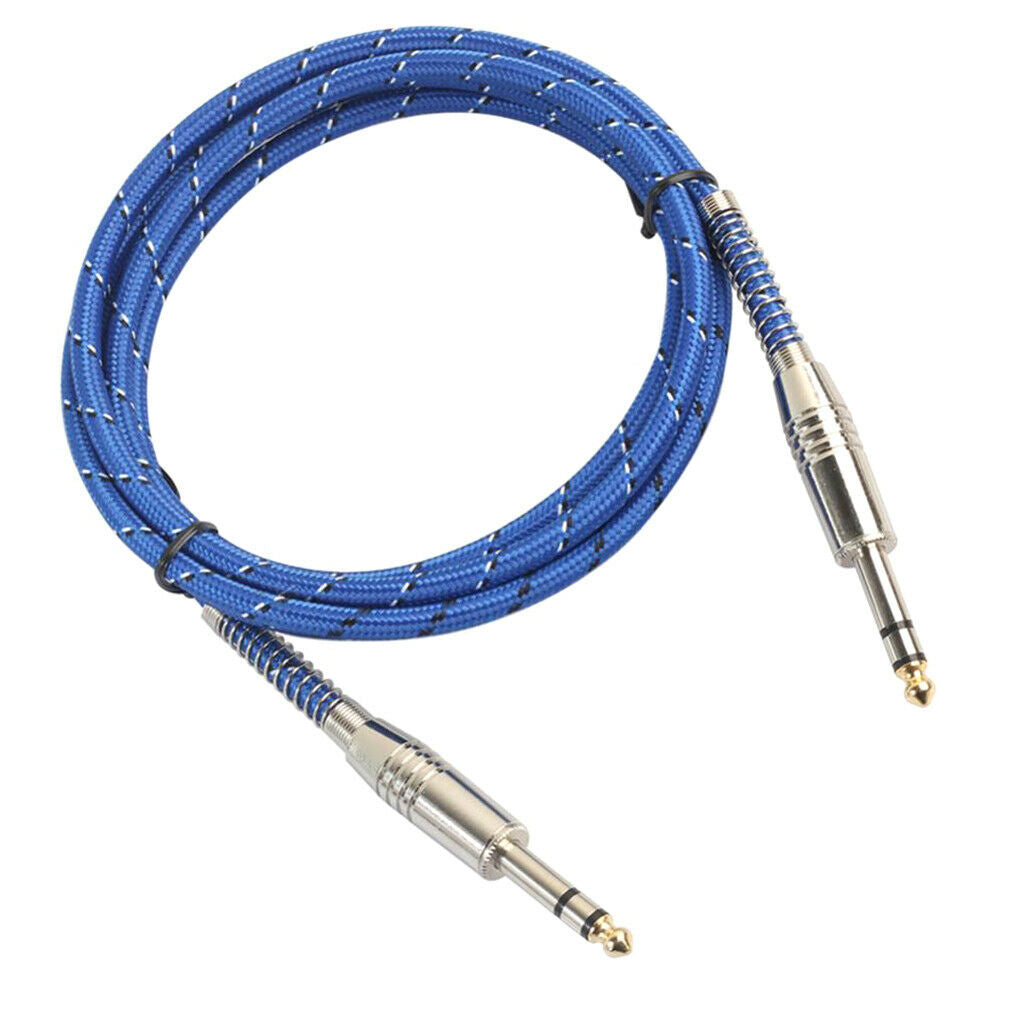 2X Bass Guitar 6.35mm Stereo Male to Male Audio Cable Nylon Braided Cord 1.8m