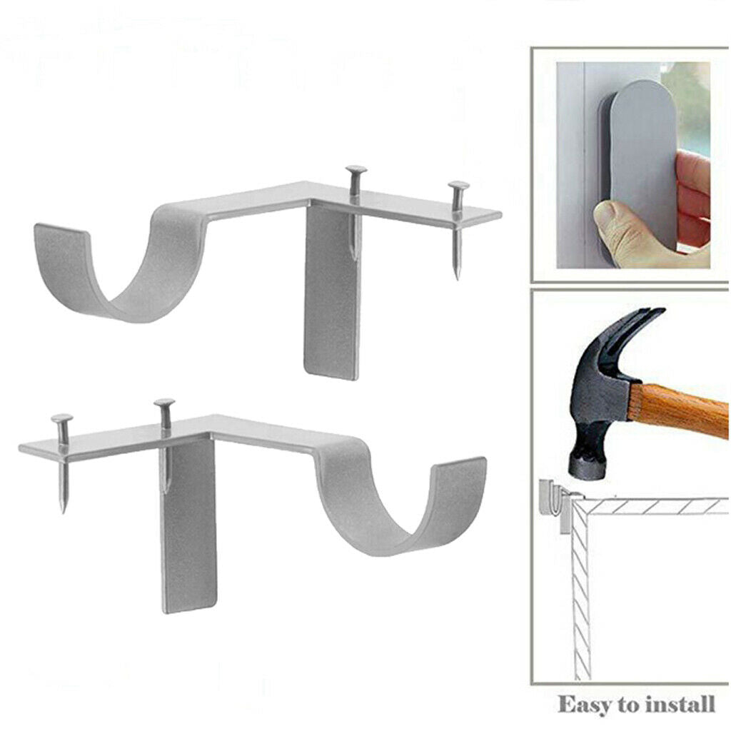 2Pair Curtain Rod Brackets Holders Single No Drilling Adjustable for Window