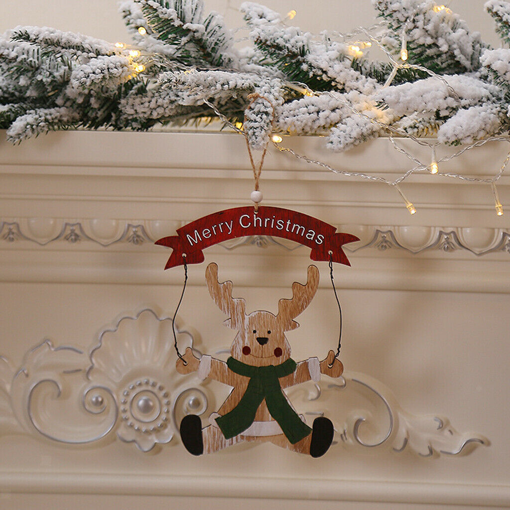 Charm Christmas Elk Wooden Pendants Xmas Ornaments Party Room Hanging Decor