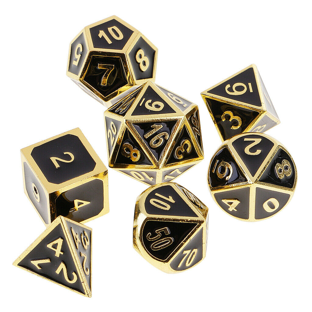 7x Opaque Zinc Alloy Polyhedral Dices for Party Bar Accessory Golden 1.6cm