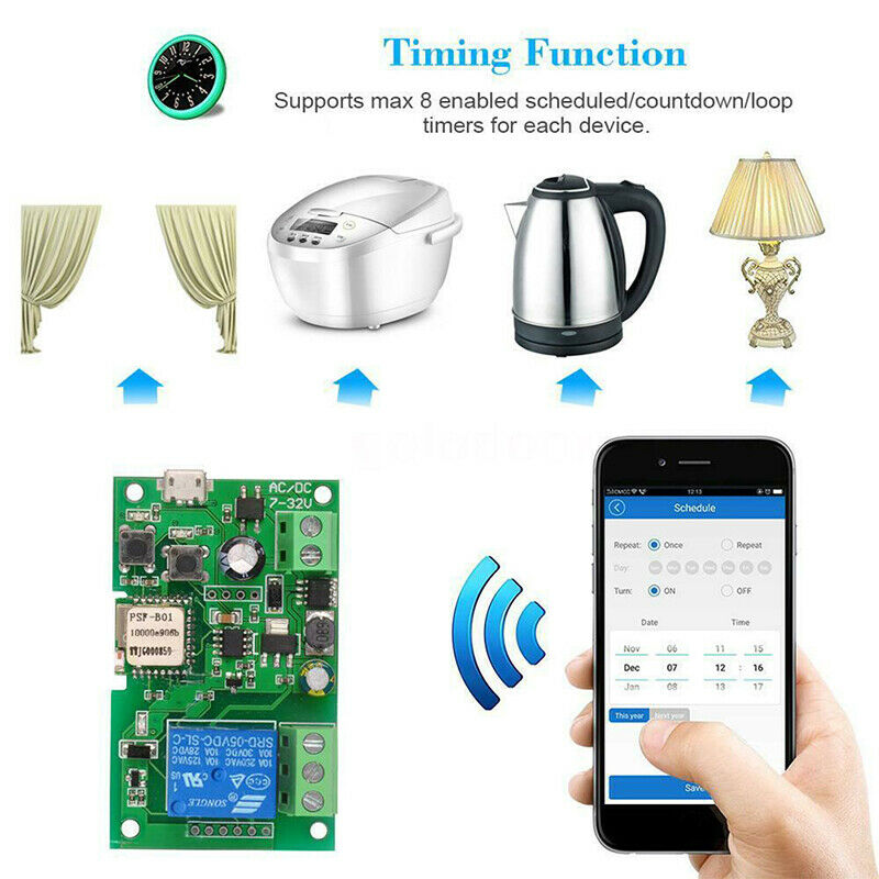 DC5V 12V 24V 32V Wireless WiFi Smart Switch Inching/Self-Locking Module 3CDEAU