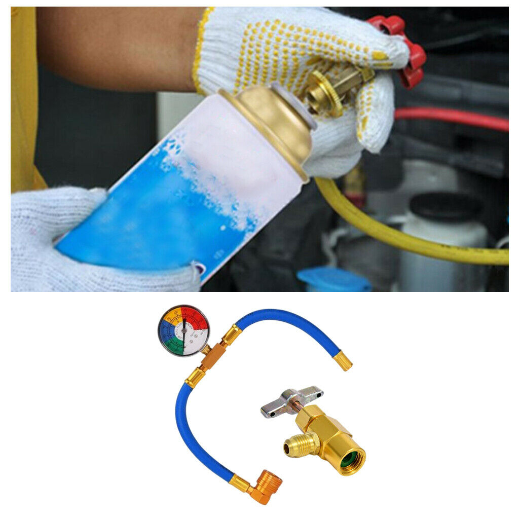 R134A Recharge Hose Kit Car AC Charging Hose Valve with Pressure Gauge