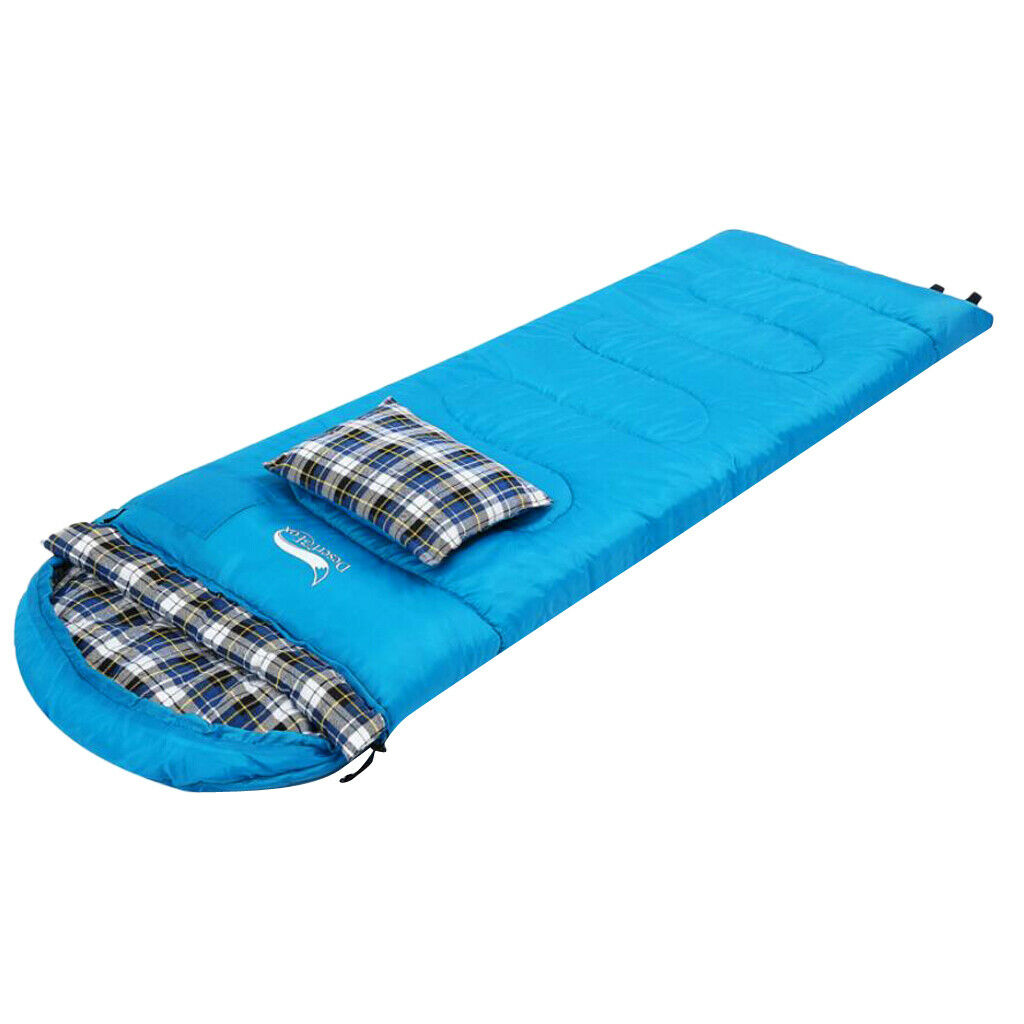 Camping Splicing Envelope Sleeping Bag with Pillow and Compression Sack Blue