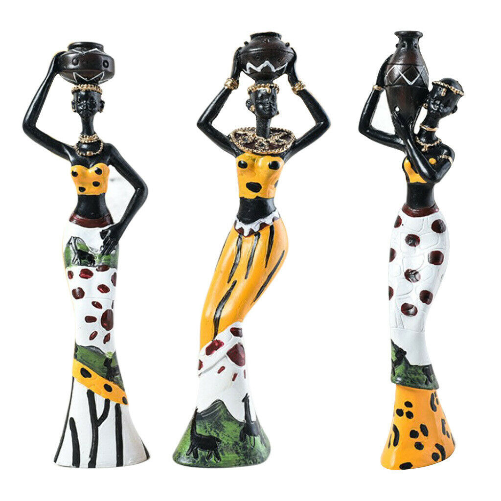 Exquisite African Women Girls Statues Great Gifts f/ Office Desktop Yellow