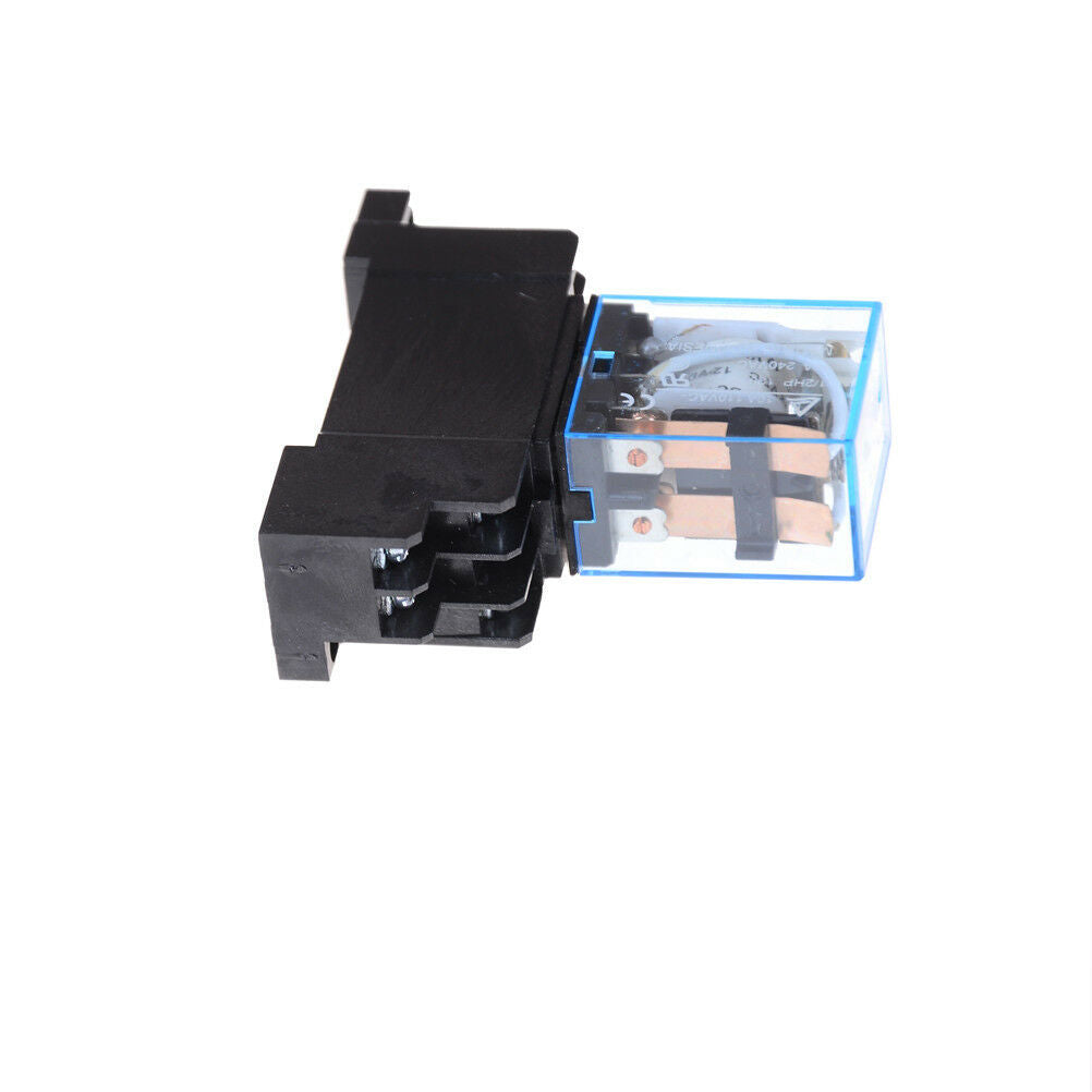 12V DC Coil Power Relay LY2NJ DPDT 8 Pin HH62P JQX-13F With Socket BaseB^ji SJ