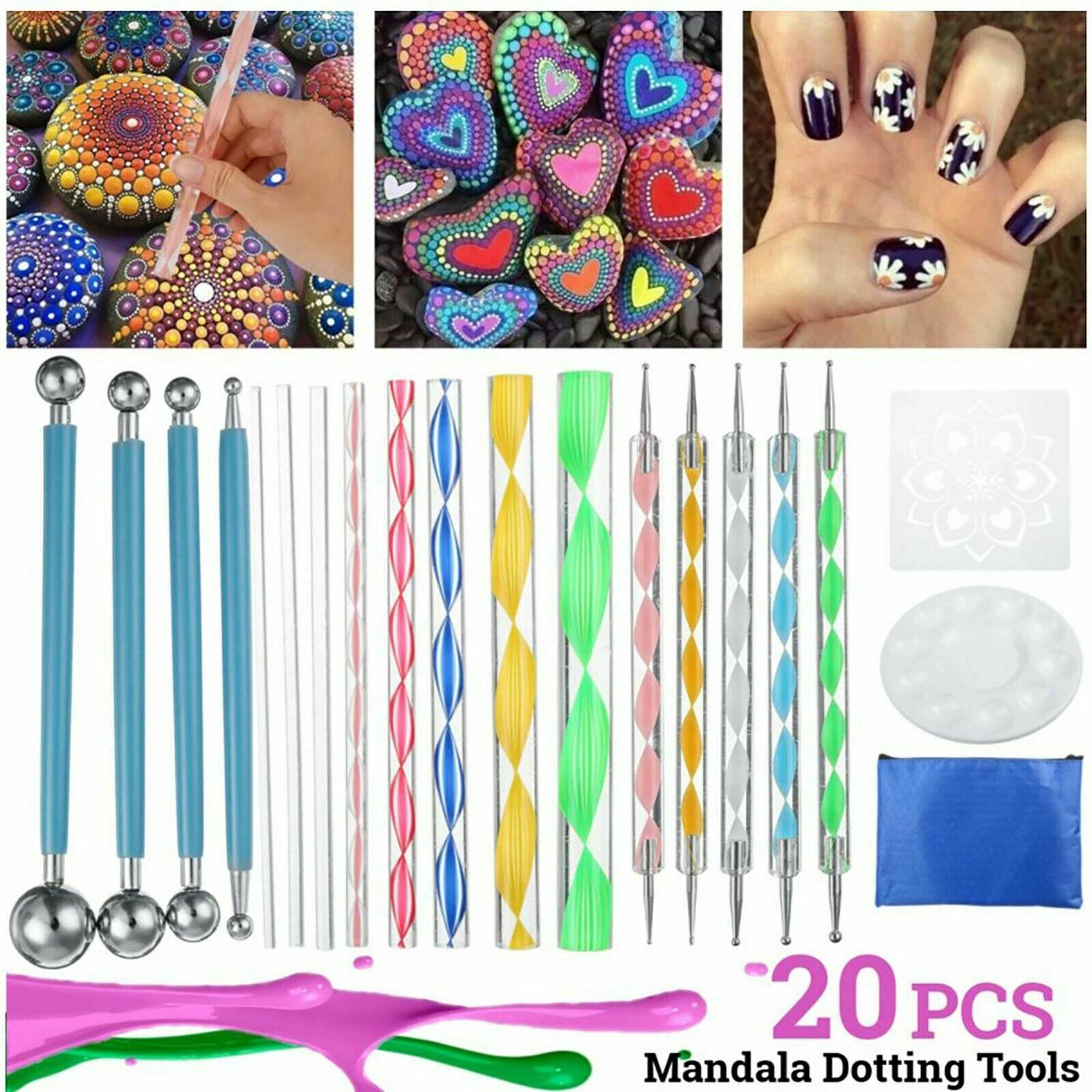 20Pcs Mandala Dotting Painting Tools Kit Pen Paint Stencil Dot Rock Nail Art