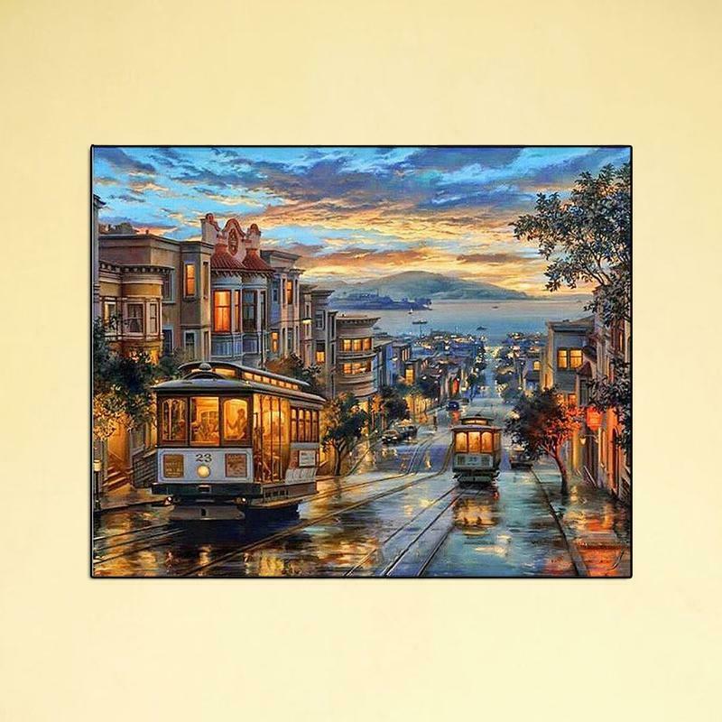 Retro Bus By Numbers Kit Digital Oil Painting Canvas Wall Art Office Home Decor