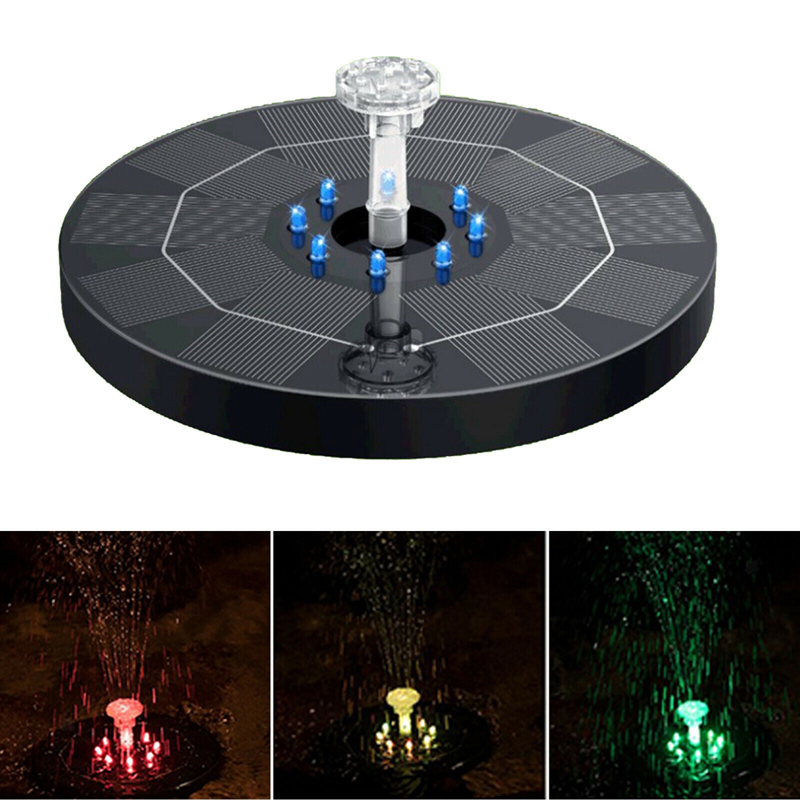 Outdoor Solar Powered Fountain Water Pump Bird Bath for Garden Fish Pond