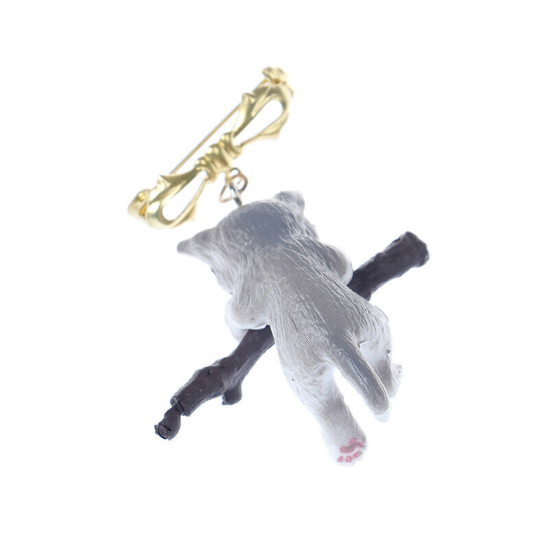 1Pc Cute Animal Cat Brooch Naughty Cat With Branch Play Lapel Pin Clothes.l8