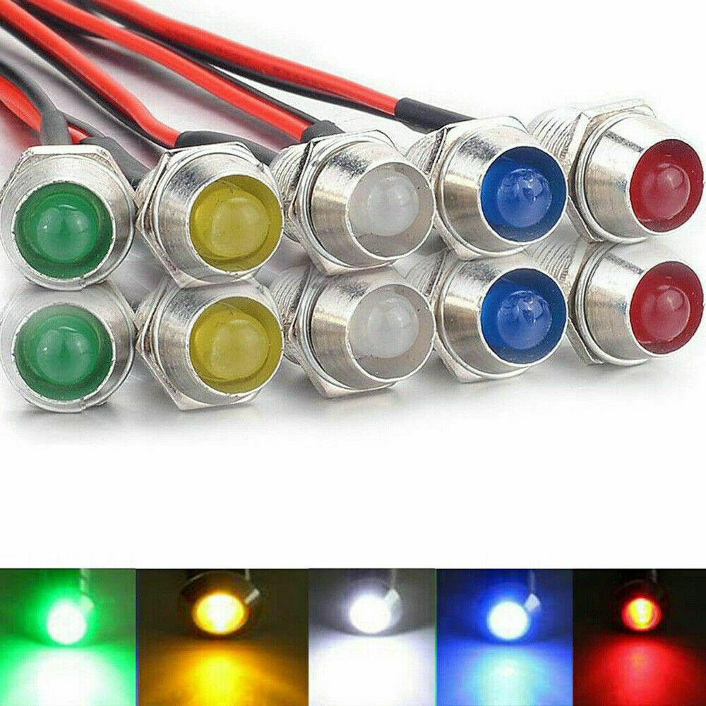 10 Car Boat 12V 8mm LED Indicator Light Pilot Dash Dashboard Panel Warning Lamp