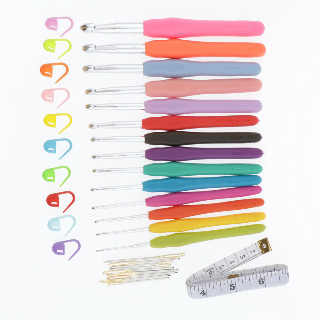 Crochet Hooks Kit - 14pcs Knitting Hook and 10 Crochet Locking Marker Pink