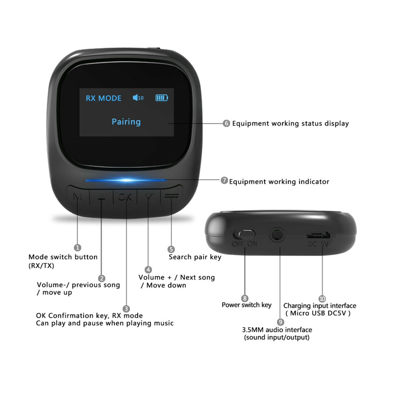 Bluetooth Transceiver 3.5mm Aux Port Pair Low Latency 2 Devices at The Same Time