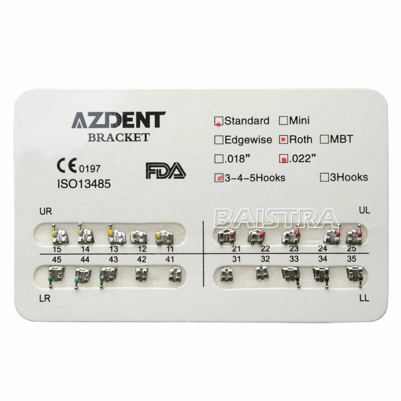 30 Packs AZDENT Dental Orthodontic Bracket Braces Standard Roth .022 Hooks 3-4-5