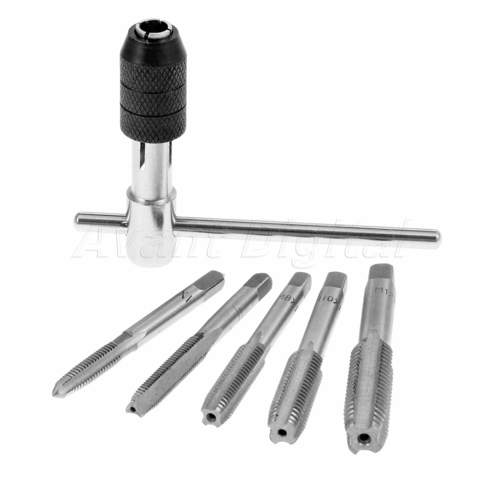 Alloy Steel T Handle Screw Tap Drill Bit & Tap Wrench Woodworking Tool M6-M12