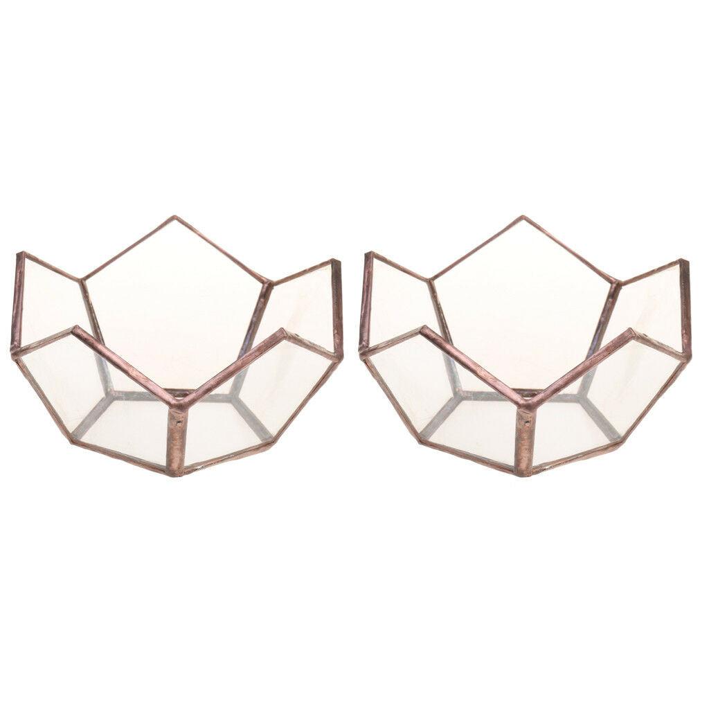 2x Open Copper Glass Geometric Terrarium Tabletop Succulent Plants Container
