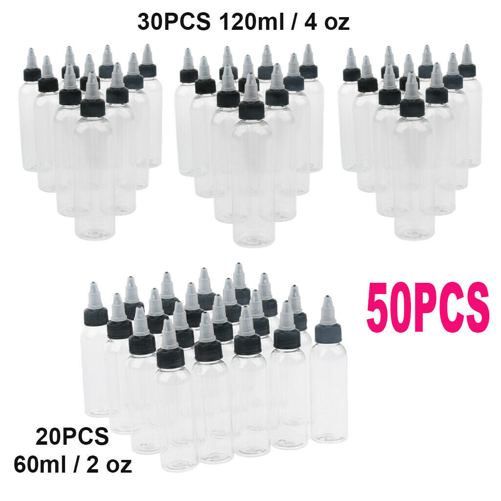 50pcs 120ml+60ml Squeeze Bottles Twist Caps Liquid Sauces Craft Bottle