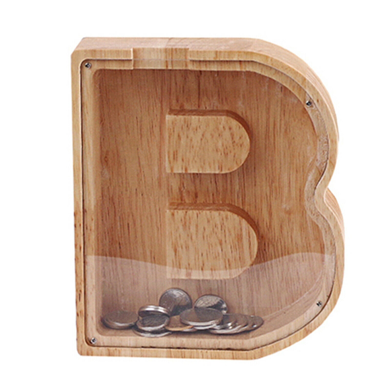 Wooden Letter B Shape Piggy Bank Coin Savings Box,