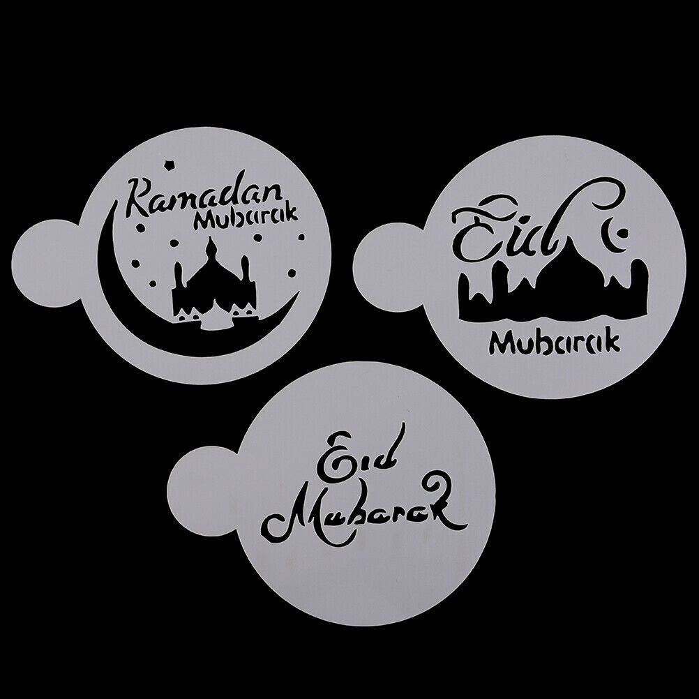 3pcs Eid Mubarak Cookies Stencil Ramadan Muslim Coffee Cake Template Mold.l8