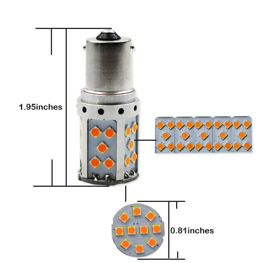 2x No Flash BAU15S 7507 PY21W 1156PY LED Bulbs For Front/Rear Turn Signal Lights