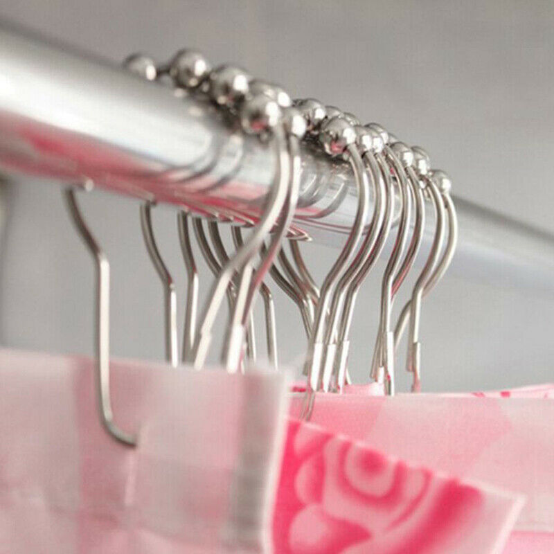12Pcs/Set Stainless Steel Roller Ball Bath Shower Curtain Rings Hanging H.l8