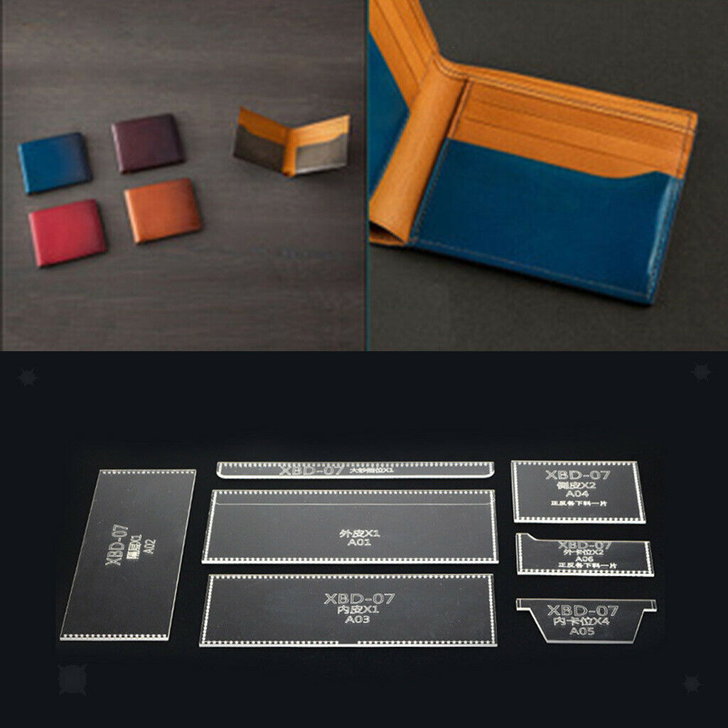 7pcs Short Wallet Acrylic Leathercraft Template Pattern for DIY Purse Making