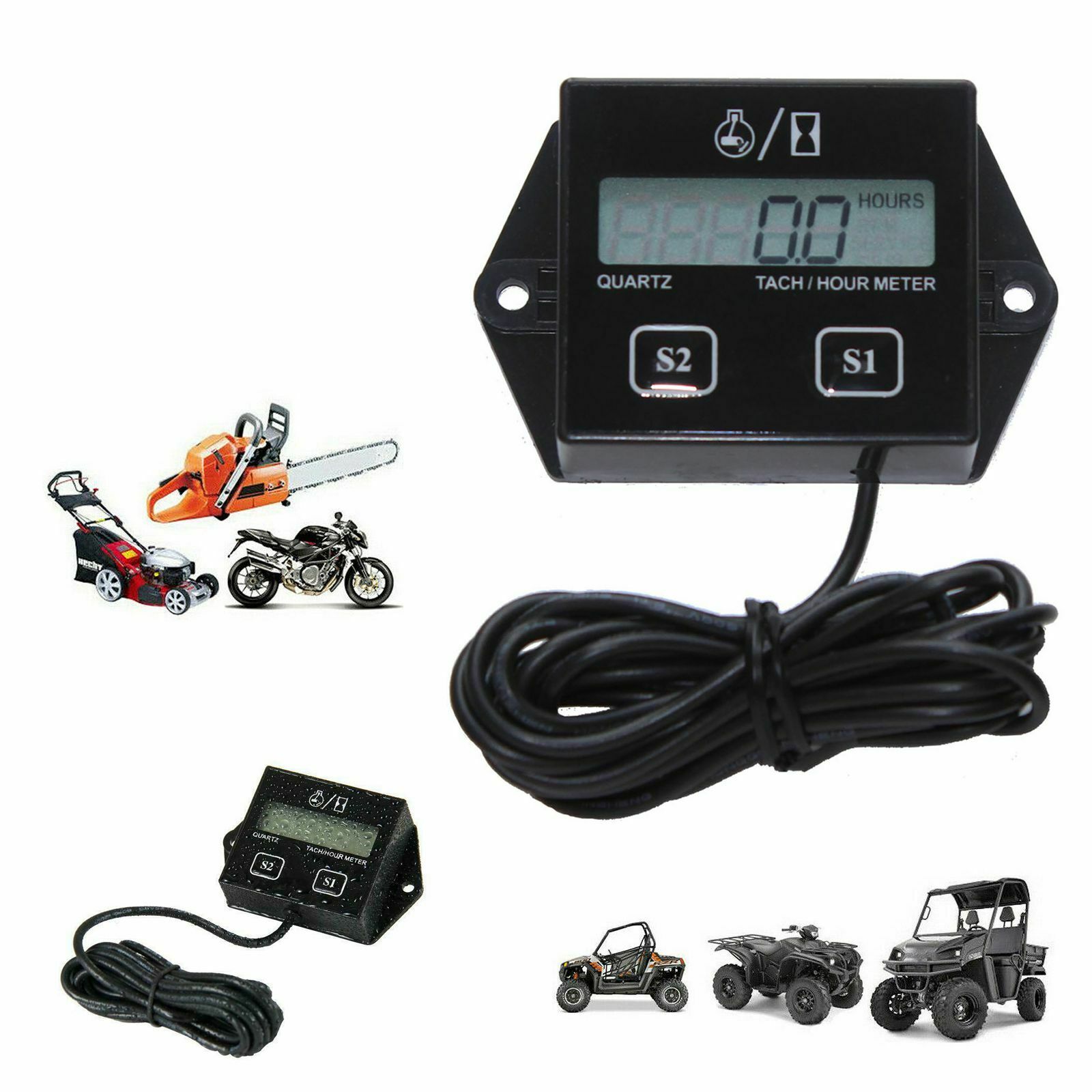 1PC Tiny Tach Digital Hour Meter/Tachometer for Marine Spark Mower Engine Motor