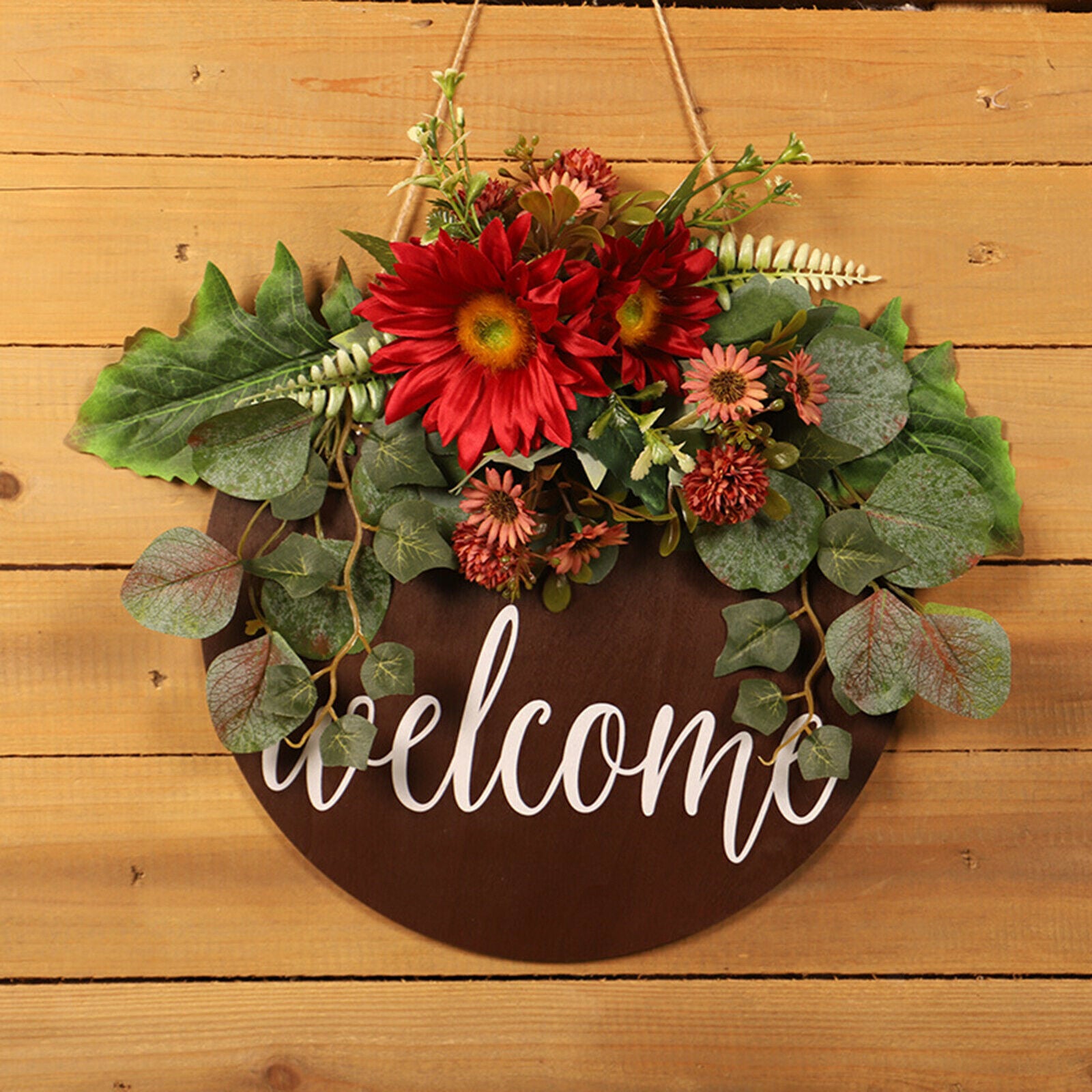 Round Wooden Welcome Door Sign Plaque Garland Ornament Holiday Decoration
