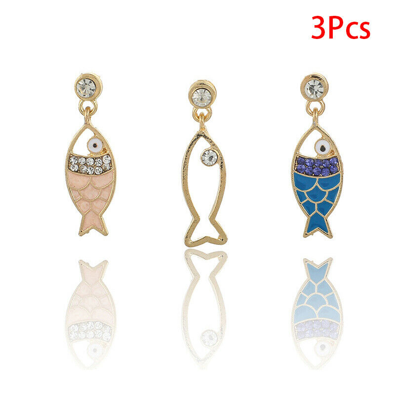 3Pcs/Set Fashion Women Bohemian Sea Fish Crystal Dangle Stud Earrings Jewelr Qx