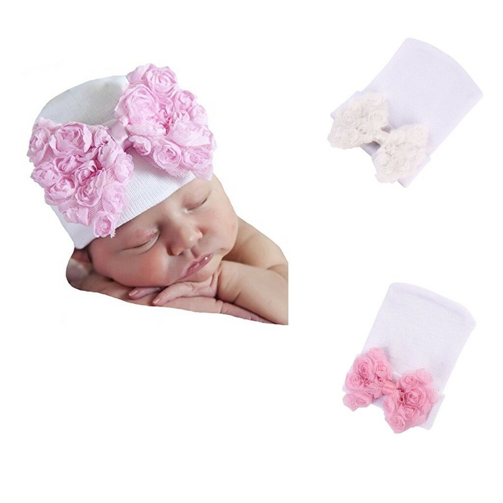 2pcs 0-6 Months Newborn Baby Infant Girl Bowknot    Beanie Hat