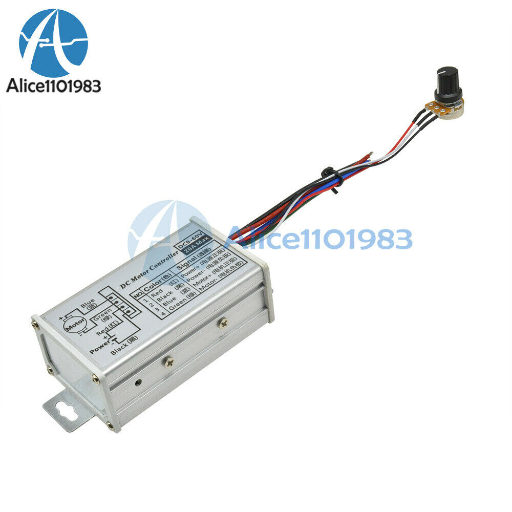 DC 9-60V 20A PWM Motor Stepless Speed Controller Switch Reversible Pulse Driver