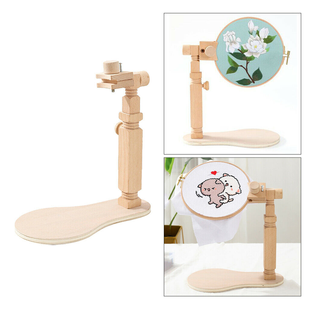 Adjustable Embroidery Hoop Stand Table Top Cross Stitch Holder Wood Frame Rack