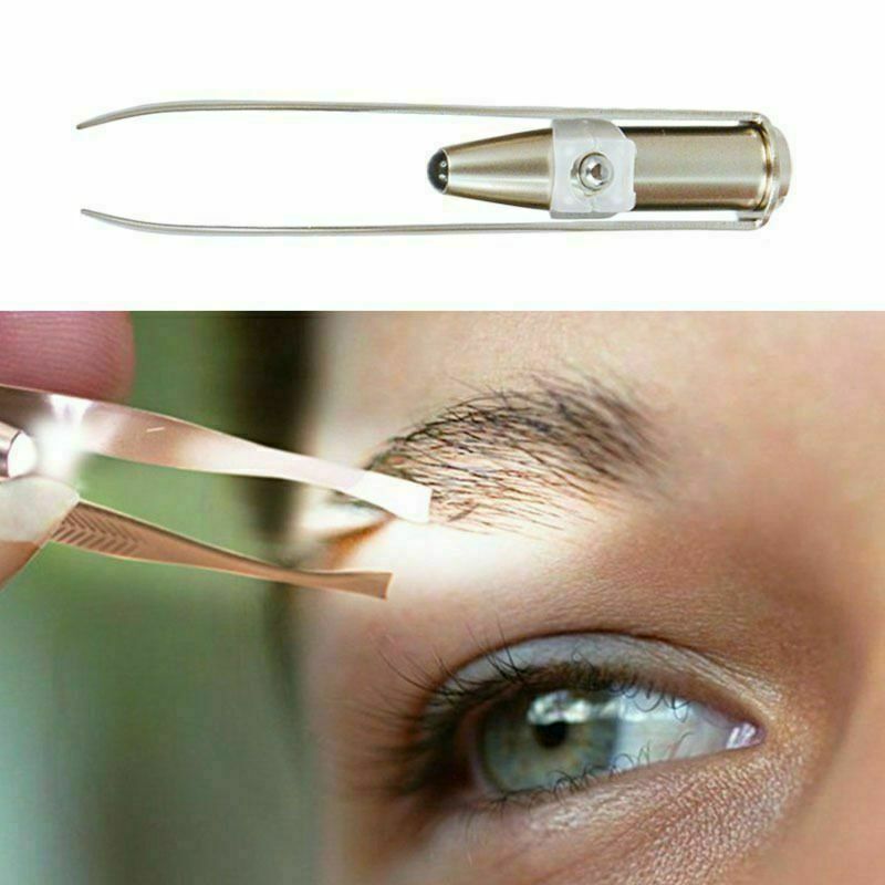 Stainless Steel Eyebrow Eyelash Tweezers with LED Light Hair Removal Makeup Tool