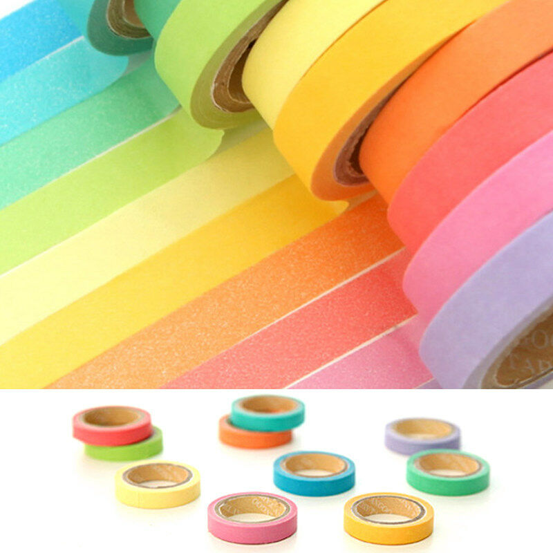 10 Roll Rainbow Tape Washi Sticky Paper DIY Scrapbook Adhesive Label Craft Set