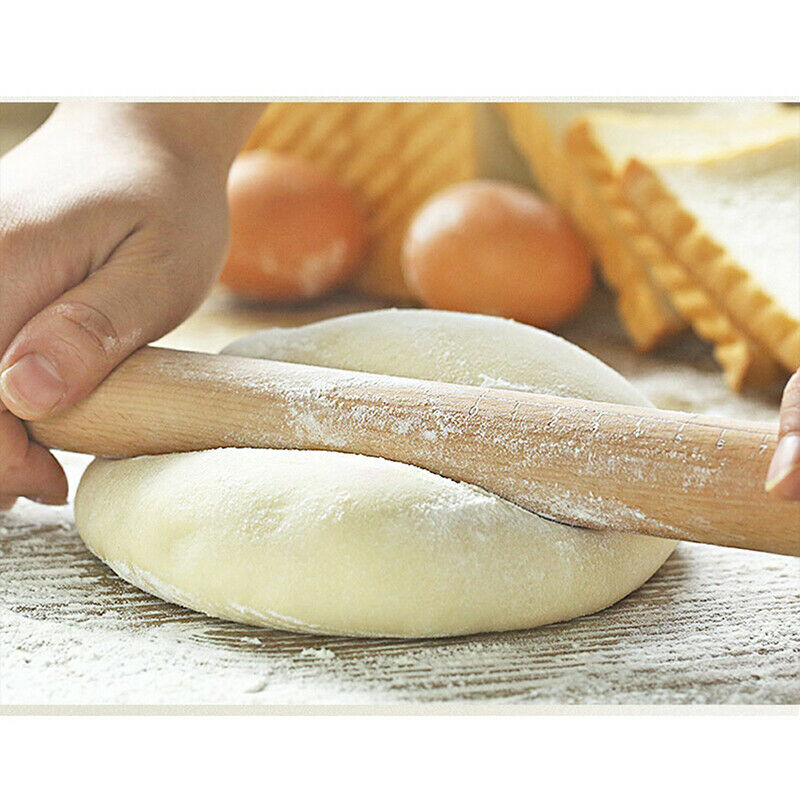 Solid Wood Rolling Stick With Scale Pie Rolling Pins Dough Roller Baking Too TL