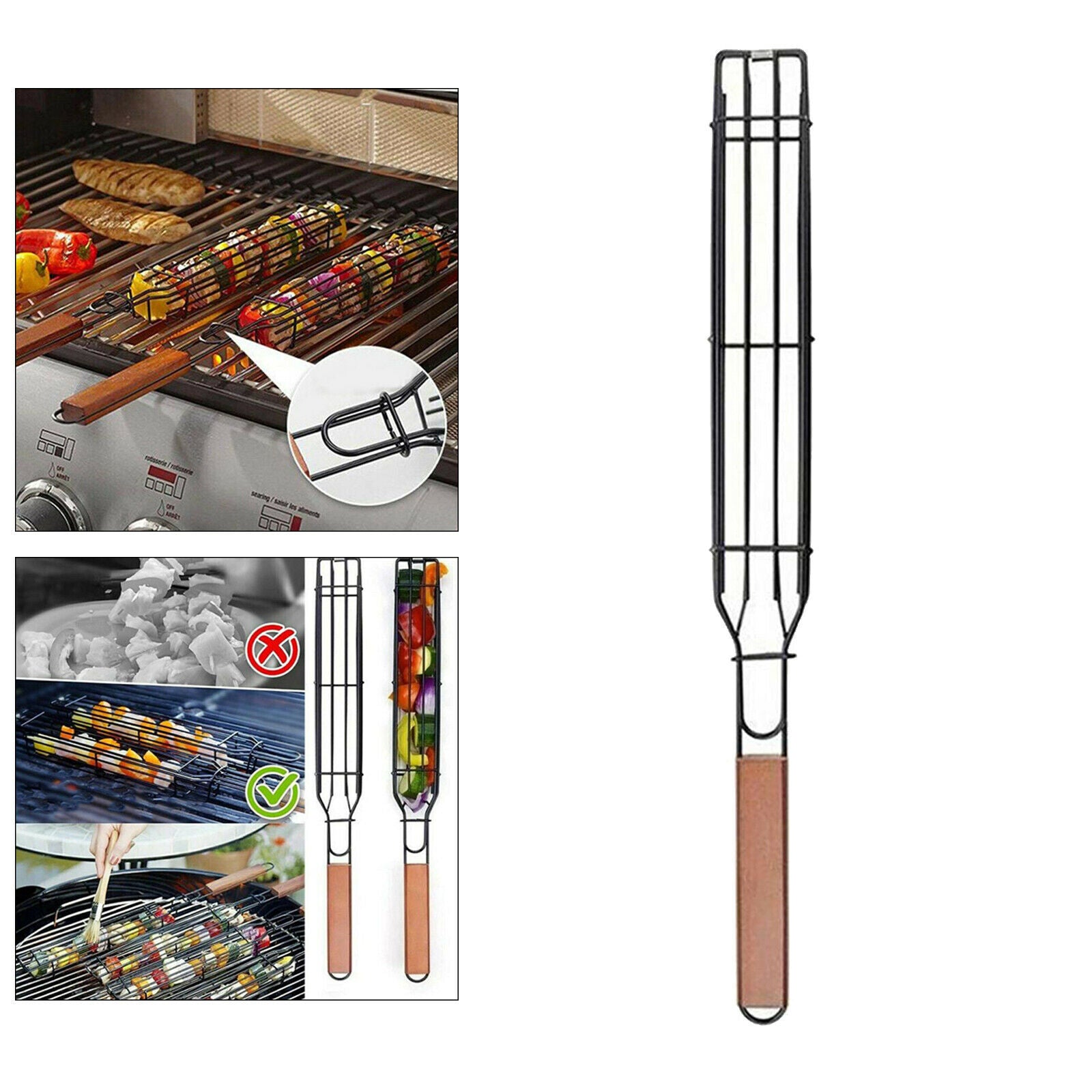 Kabob Grilling Basket Heavy-gauge Steel for Grilling Veggies Fruit Chicken