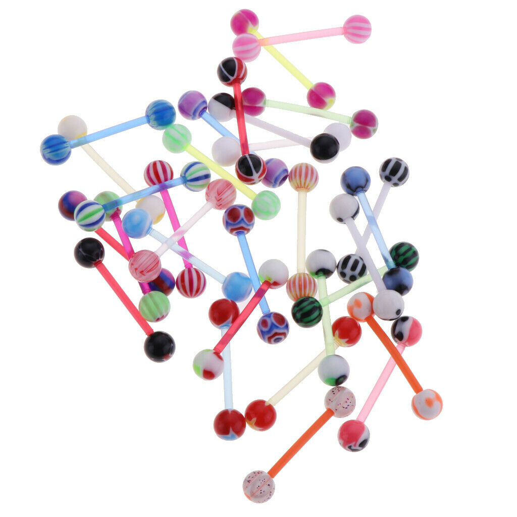 Prettyia 30pcs Sweat Color Bars Lip Nose Eyebrow Nipple Ear Tongue Rings