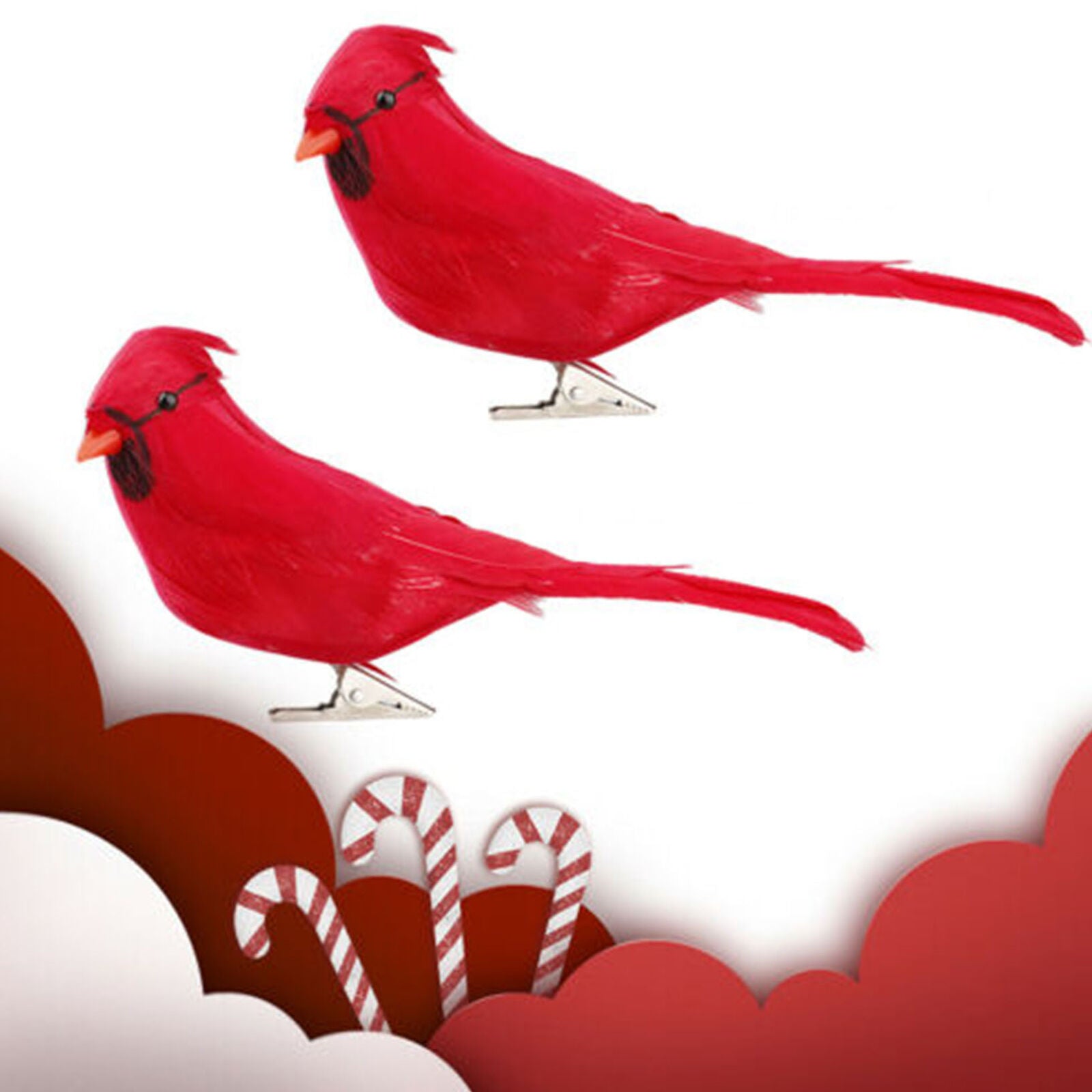 12pcs Artificial Red Clip-on Cardinals Feathered Birds Christmas Ornaments