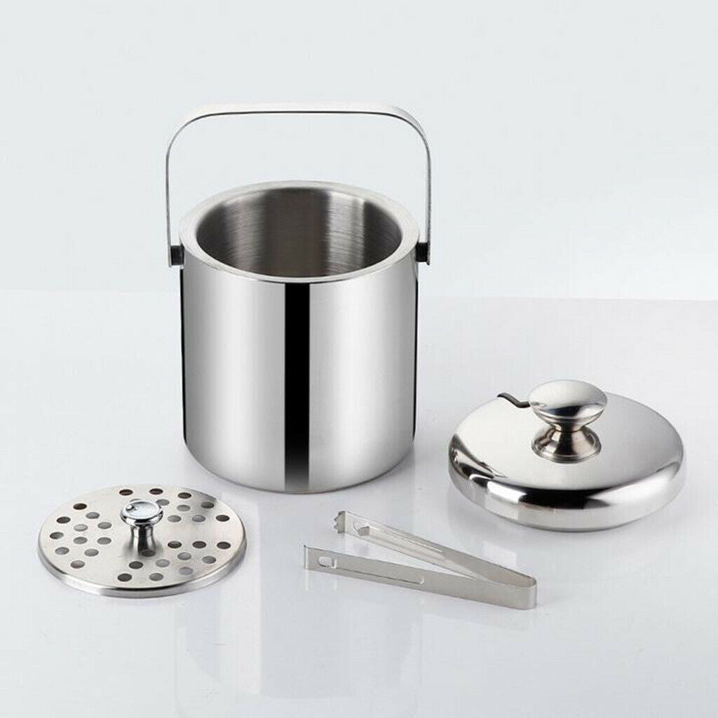 Double Wall Stainless Steel Ice Bucket Portable 1.3L Champagne Wine Cooler