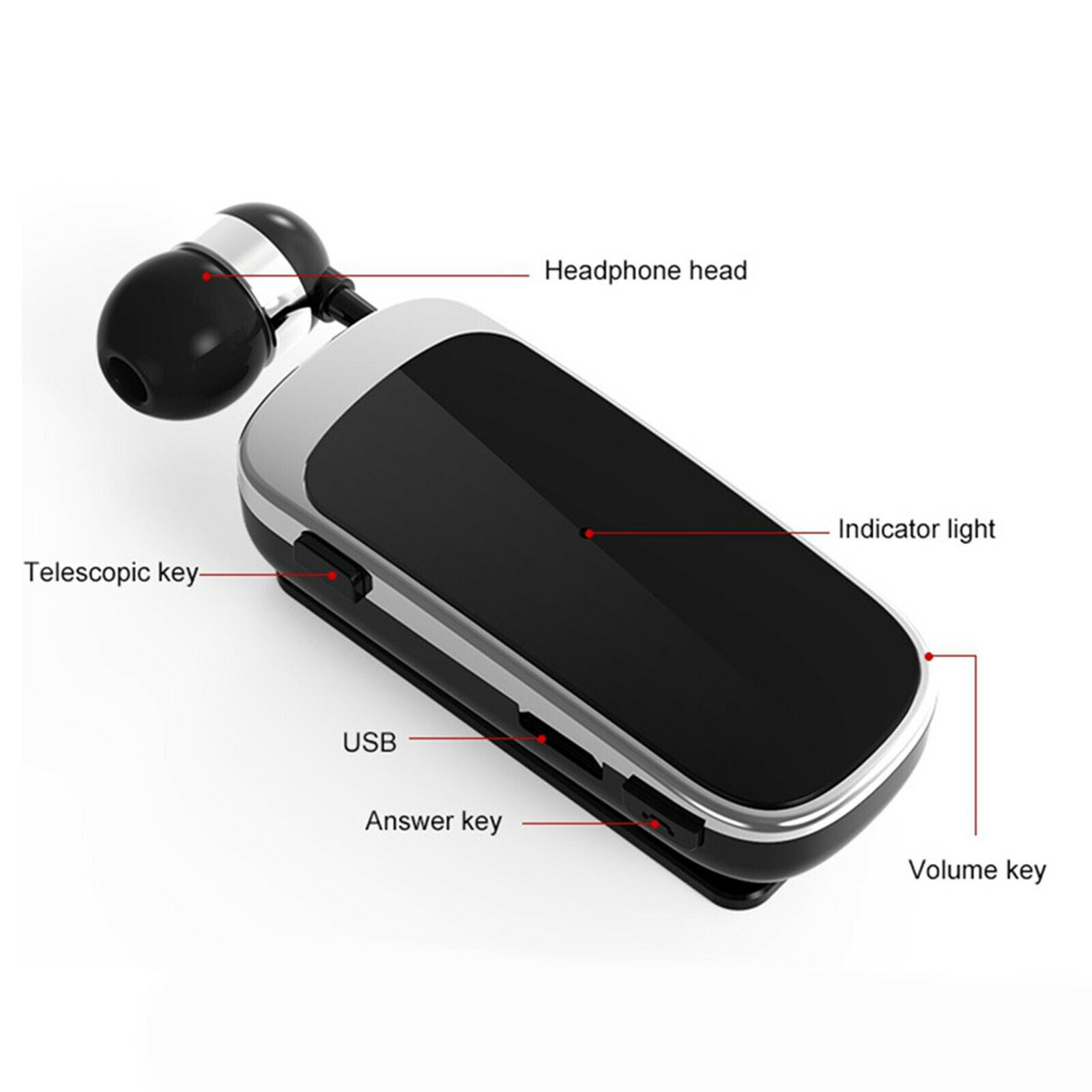 Bluetooth 4.0 Headset Stereo Clip-on Business Earphone Earpiece Black No Box