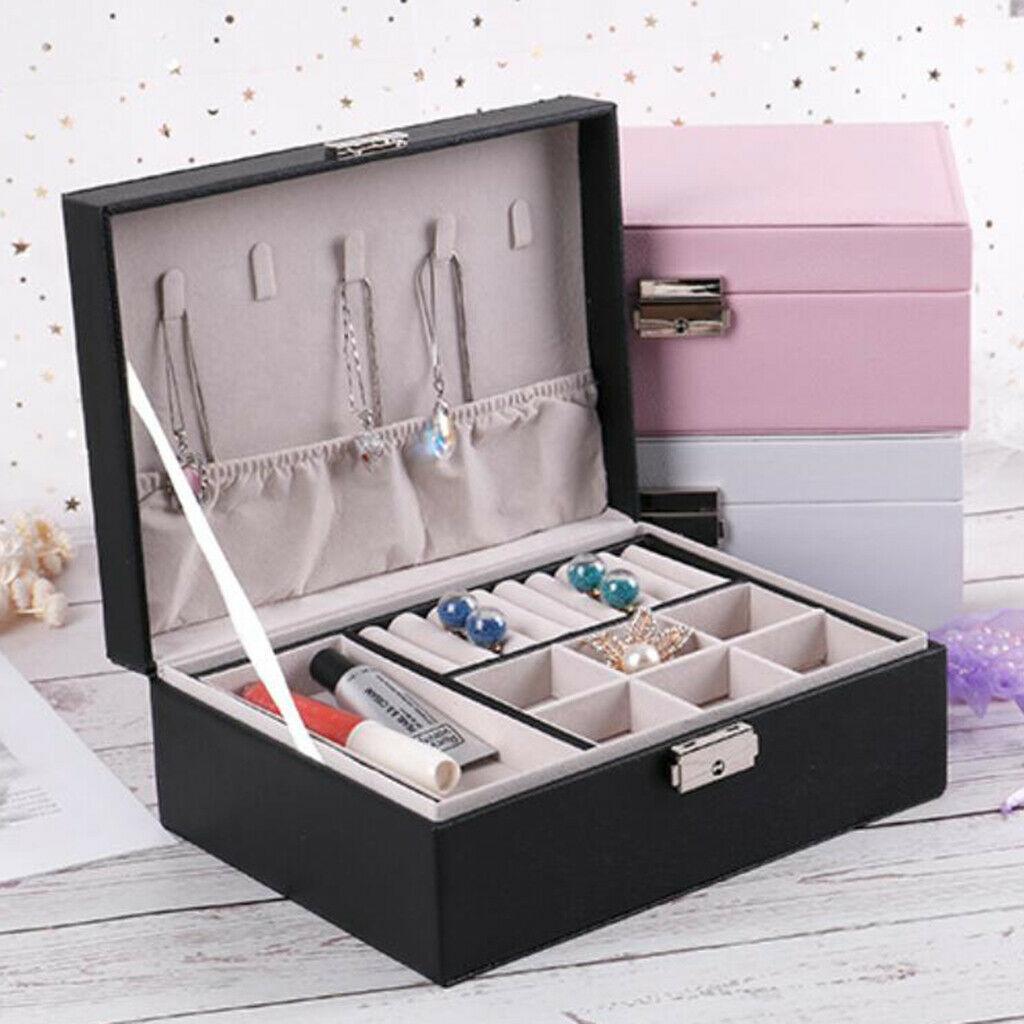 3pcs Jewelry Box Dual Layer Storage Case for Brackets Necklace w/ Lock