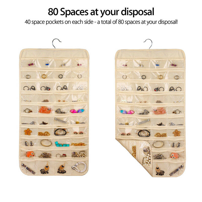 80Pockets Hanging Jewelry Organizers Storage for Holding Earring Jewelrie NT JBD