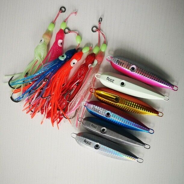 Assorted 6 Vertival Jigging Inchiku Jigs Striped Glow Assist Hook Trolling Tuna