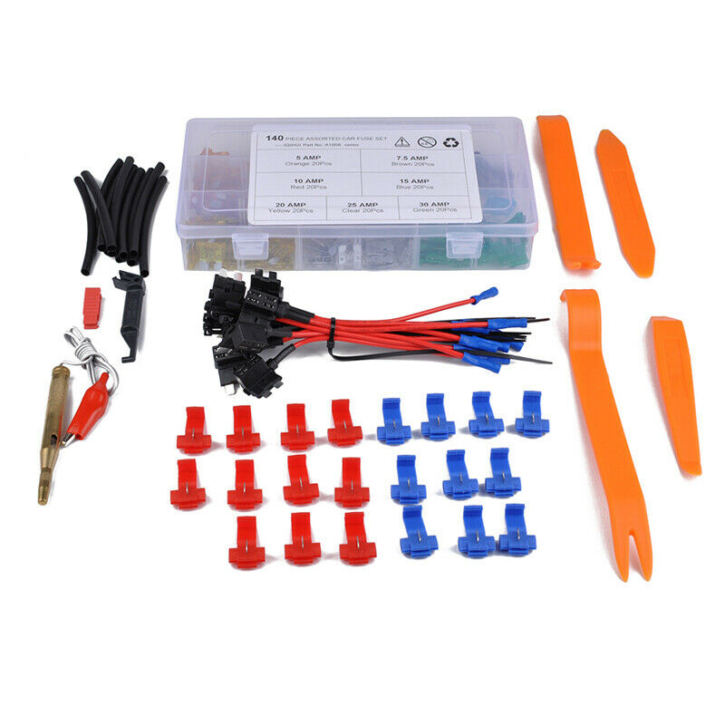 140x Nylon Mix Assorted Car Motorcycle Blade Fuse Kit 5-25A 30Amp w/Fuse Holder