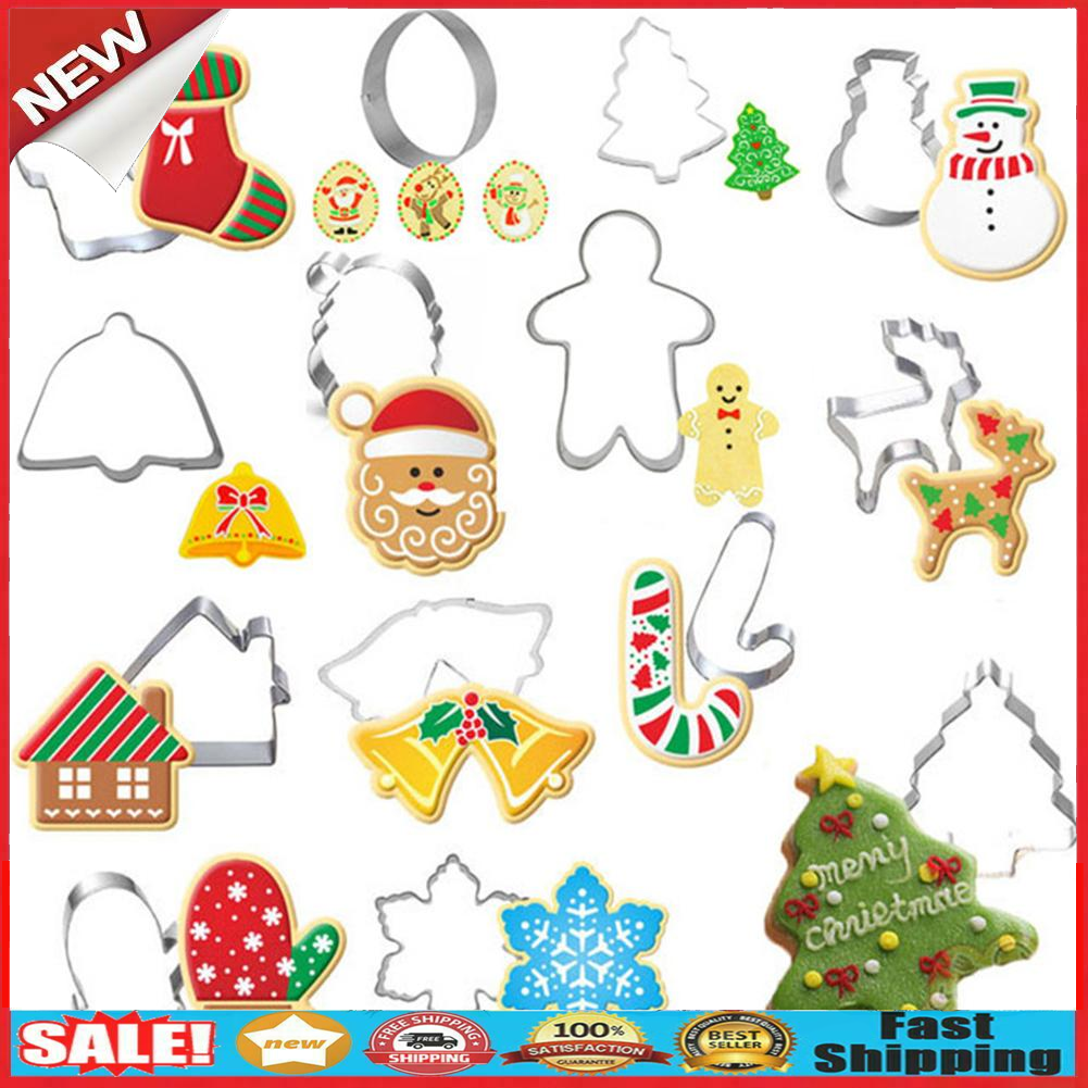 14pcs Stainless Steel Christmas Molds Mould Biscuit Cutting Baking Tools @