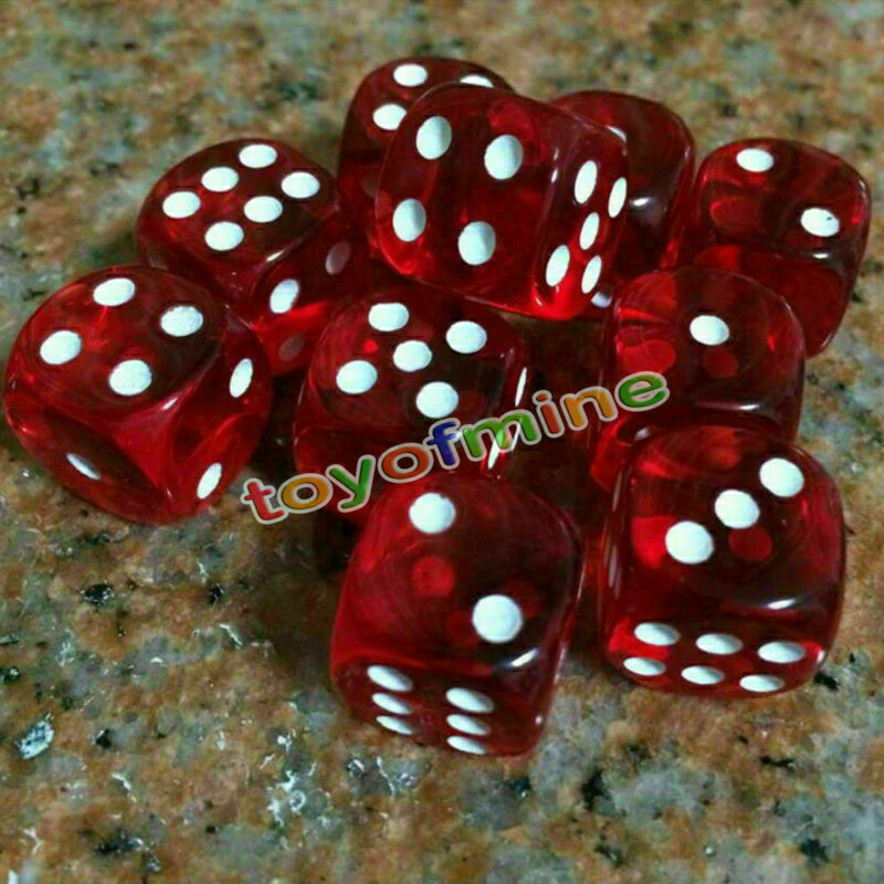 10 pcs Six Sided D6 Transparent 16mm RED RPG DICE- Square Cube Dice Round Corner