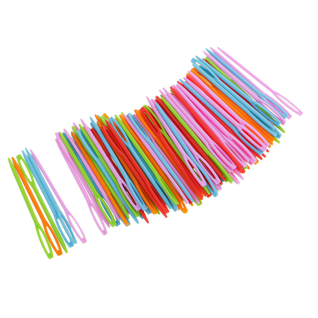 100 Pieces Mixed Color Plastic Sewing Weaving Needles for Children Craft