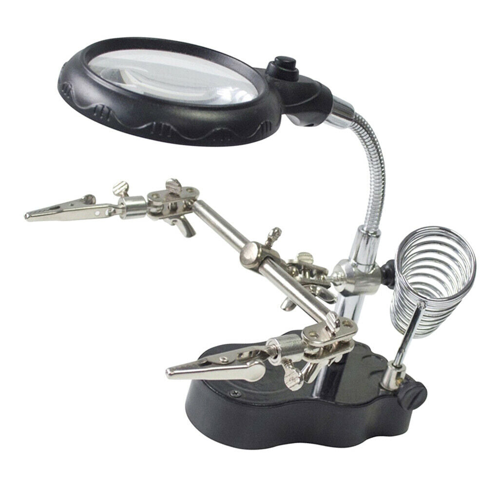 LED Helping Hands~Soldering Station Magnifier~3X/12X Dual Magnification Len~
